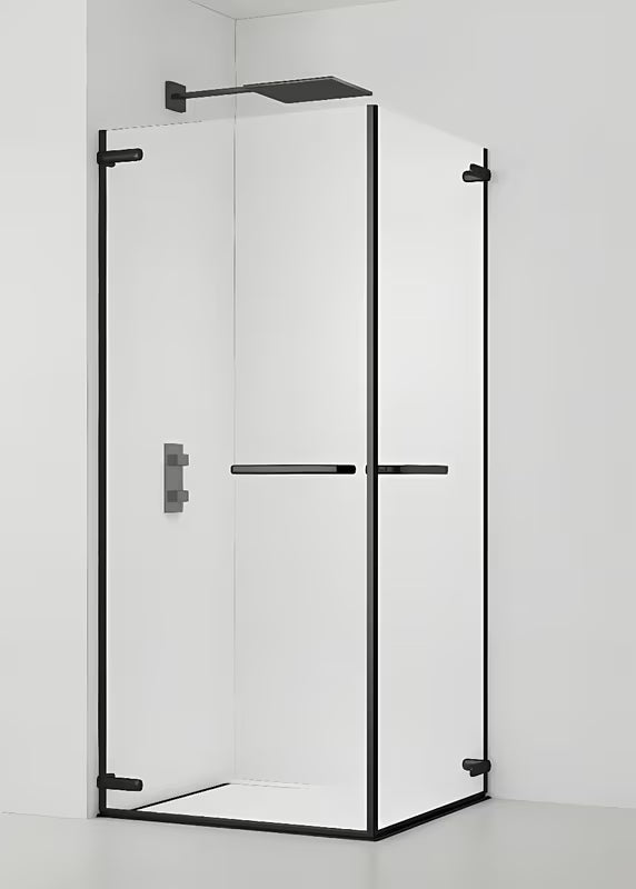 Pravokotni brezokvirni tuš kabina SAT TGD New 100x90 cm v črni mat izvedbi s prozornim steklom.