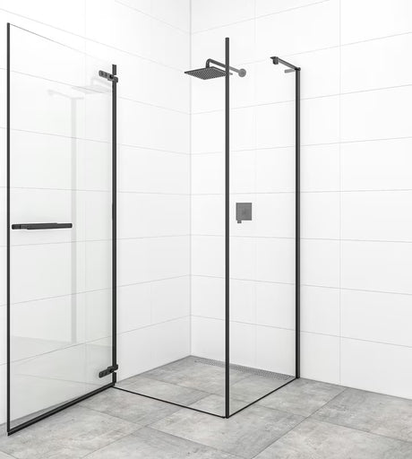 Nihajna tuš vrata SAT Tgd New 80 cm v mat črni barvi s prozornim steklom in premazom Easyclean.