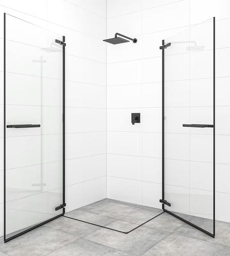 Nihajna tuš vrata SAT TGD New 90 cm s profili v mat črni barvi in prozornim steklom
