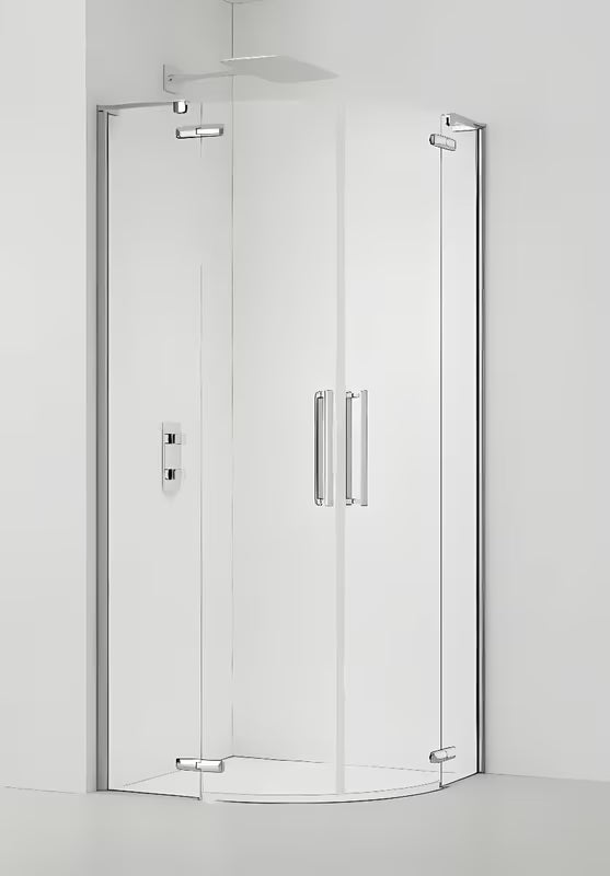 Polkrožna tuš kabina SAT Tgd New 100x100 cm v krom izvedbi s prozornim steklom in krilnimi vrati