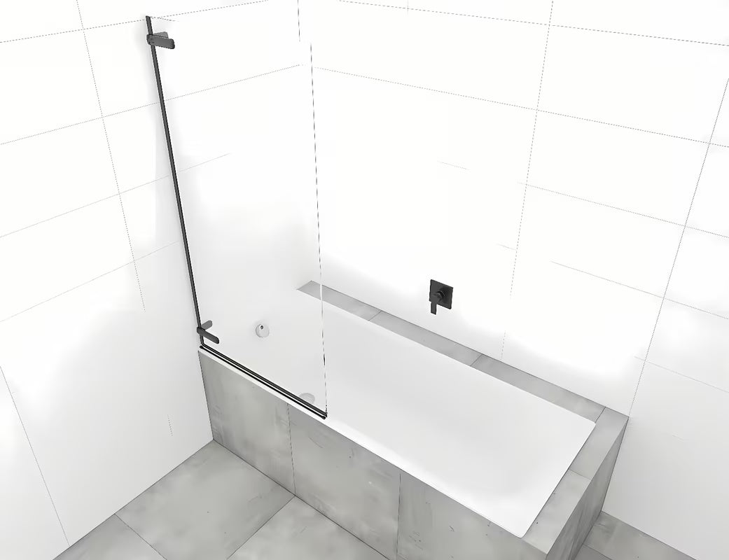 Krilo za tuš kabino stena za kopalno kad SAT Tgd New 150x80 cm s prozornim steklom in črnim mat profilom