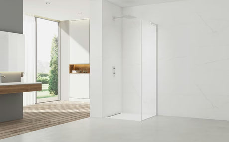 Tuš vrata SAT Tgd New 90 cm za nišu u mat bijeloj boji s prozirnim staklom i vratima sa šarkama.