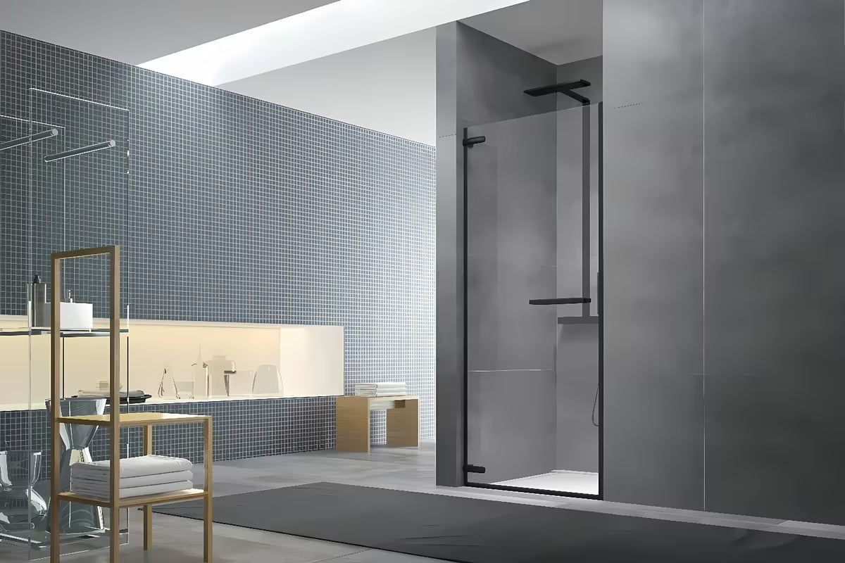 Tuš vrata SAT Tgd New 90 cm u crnoj mat boji s prozirnim staklom i zaokretnim otvaranjem