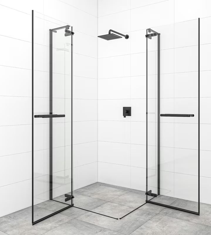 Zaokretna tuš vrata SAT Tgd New 90 cm u mat crnoj boji s prozirnim staklom i Easyclean obradom.