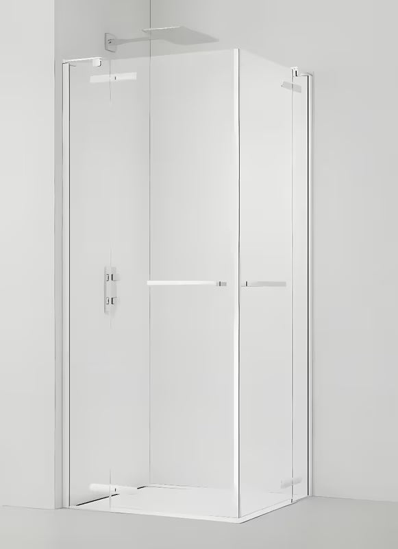 Kvadratna tuš kabina SAT TGD New 90x90 cm u mat bijeloj boji s prozirnim staklom i vratima sa šarkama.