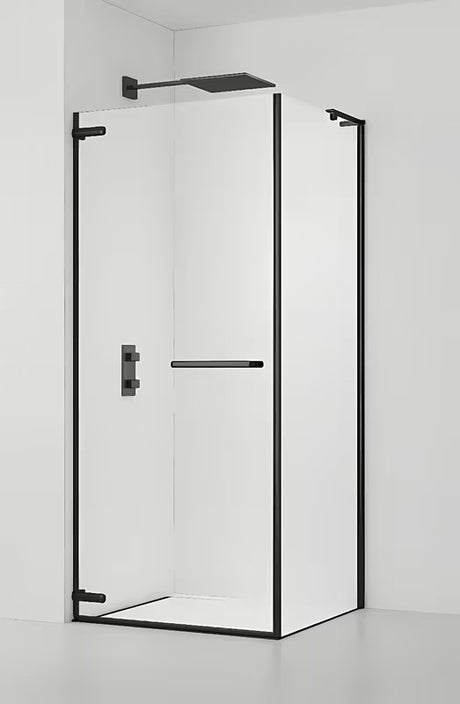 Bezokvirni kvadratna tuš kabina SAT TGD New 90x90 cm u mat crnoj boji s prozirnim staklom