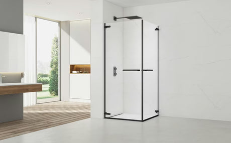 Pravokotna tuš kabina SAT Tgd New 100x80 cm u crnoj mat boji s prozirnim staklom i bezokvirnom izvedbom.