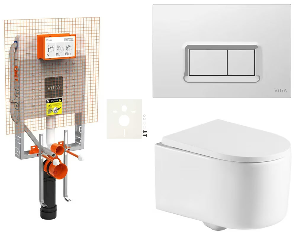 Viseči WC set SAT Tornado za ugradnju u zid sa skrivenim vodokotlićem i tipkom za ispiranje u sjajnom kromu