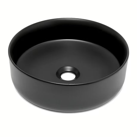 Okrugli umivalnik na ploščo SAT Mood u mat crnoj boji, brez odprtine za armaturo i brez preliva.