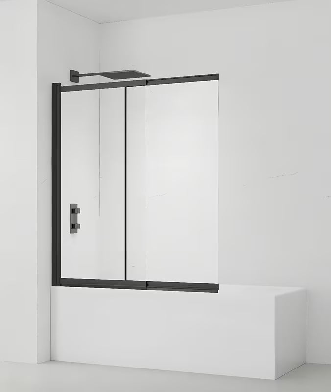 Drsna stena za kopalno kad SAT Vision 140x120 cm s črnim profilom in prozornim steklom