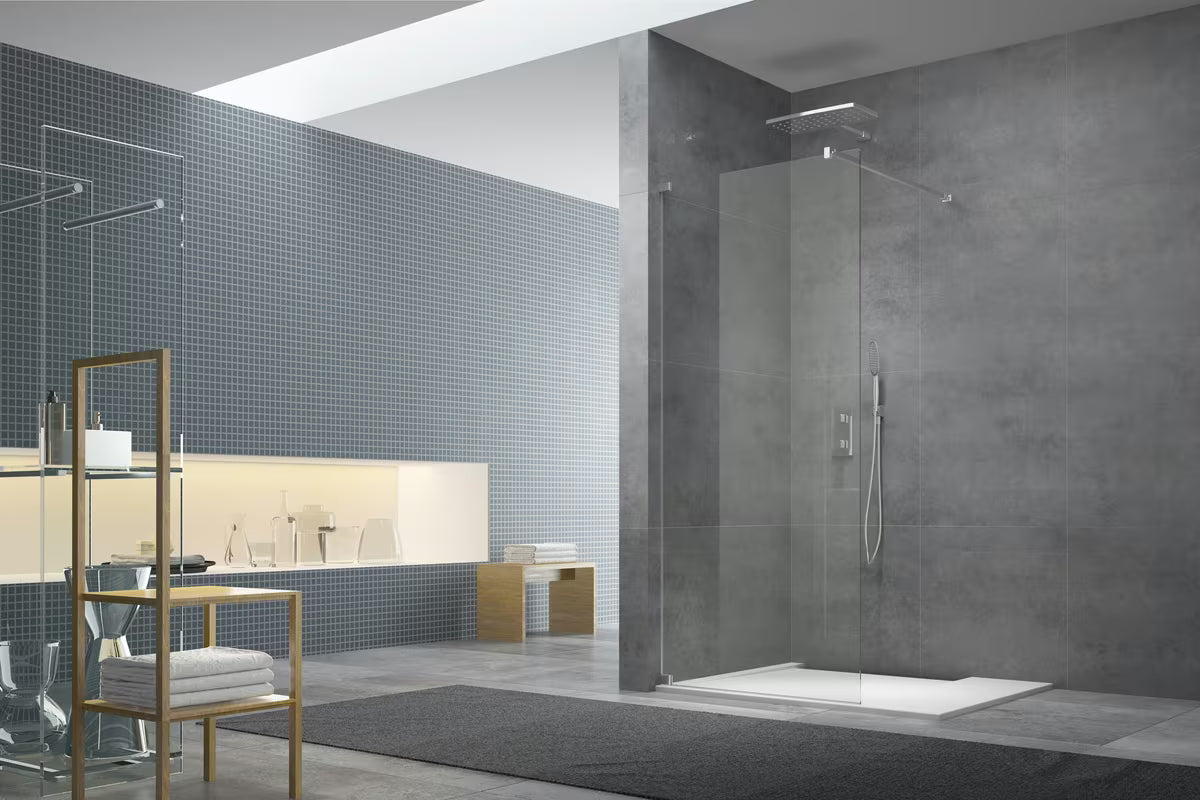 Okretna bočna preklopna stijena SAT Walk-in od prozirnog stakla u krom izvedbi, zakretna za 90°.