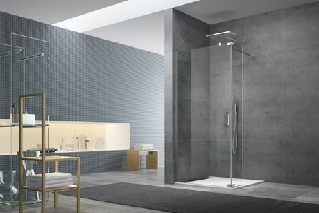 Okretna bočna preklopna stijena SAT Walk-in od prozirnog stakla u krom izvedbi, zakretna za 90°.