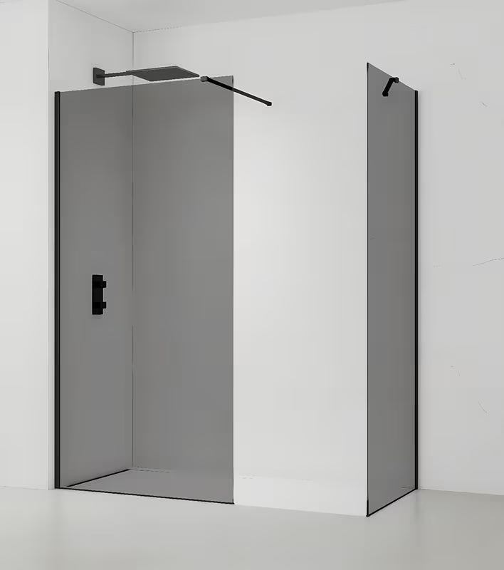 SAT Walk-in tuš stena Walk-In 100x90 cm v črni barvi z neprosojnim dimljenim steklom