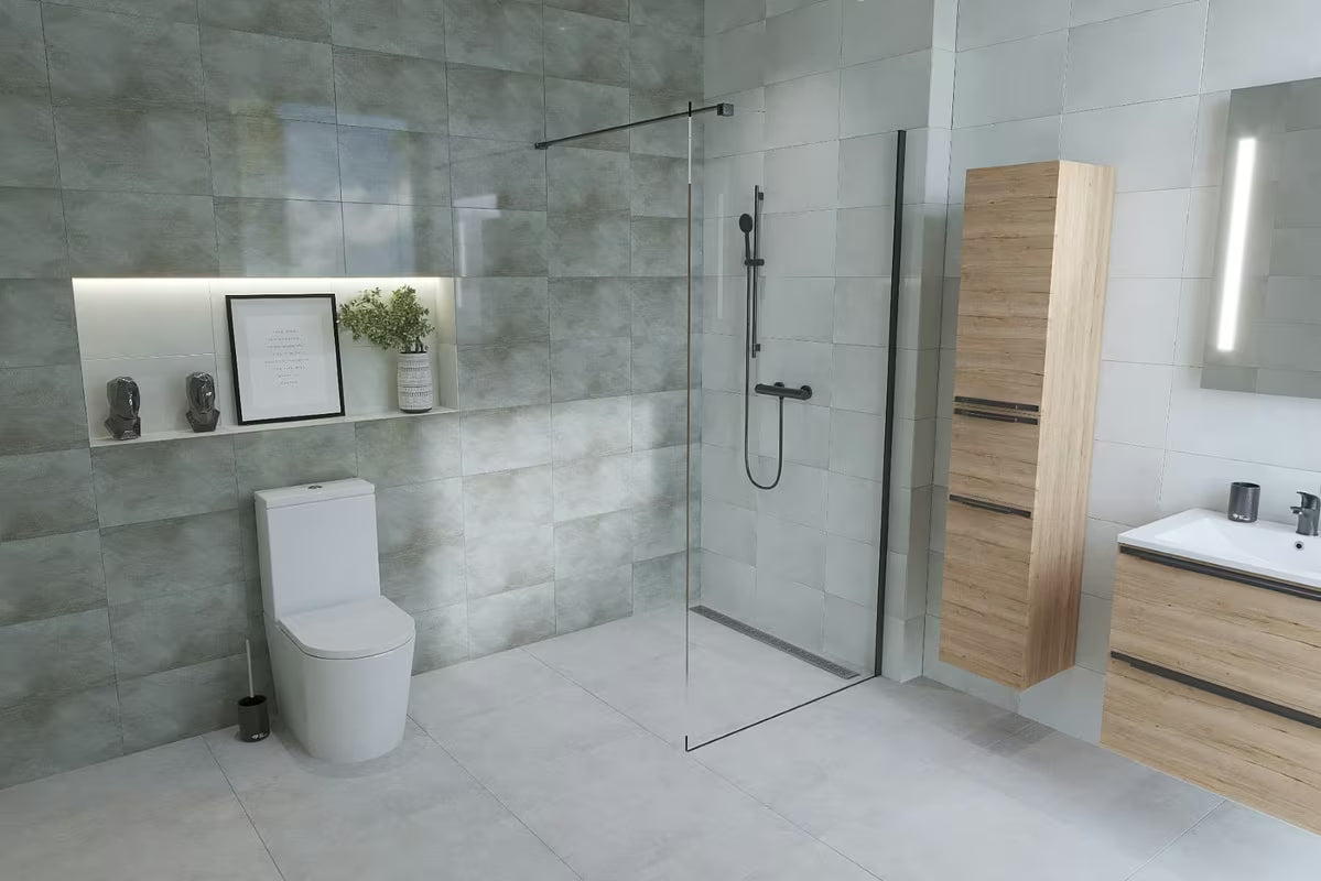 Walk-in tuš kabina SAT Walk-in 100 cm s prozornim steklom in črnim profilom