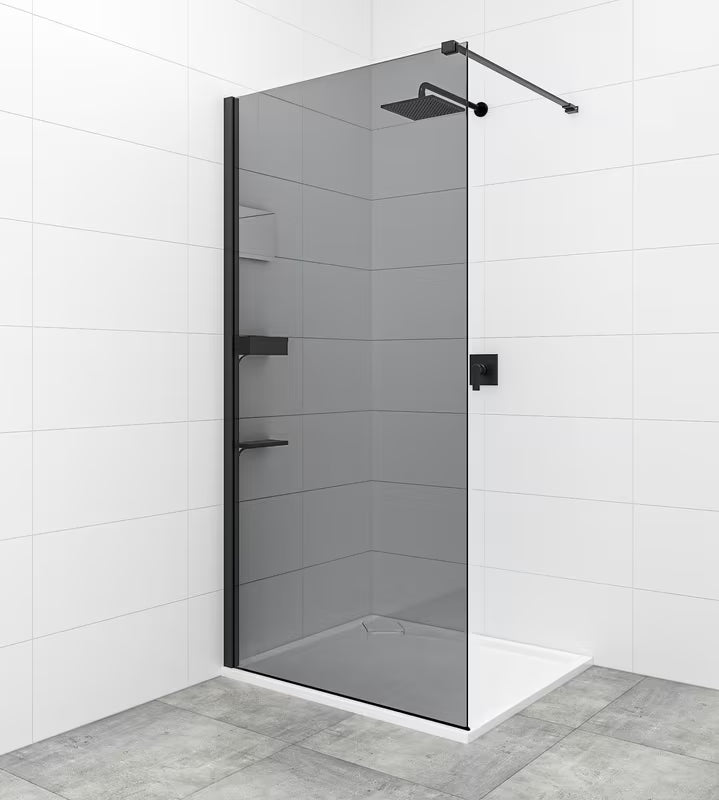 SAT Walk-in tuš stena Walk-In 110 cm s črnimi profili in neprozornim dimnim steklom