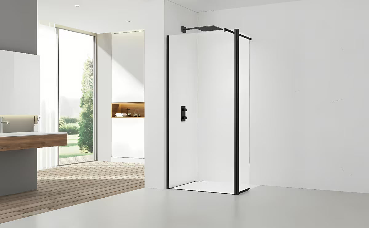 SAT Walk-in tuš stena Walk-In 110 cm v črni barvi s prozornim steklom brez dekorja