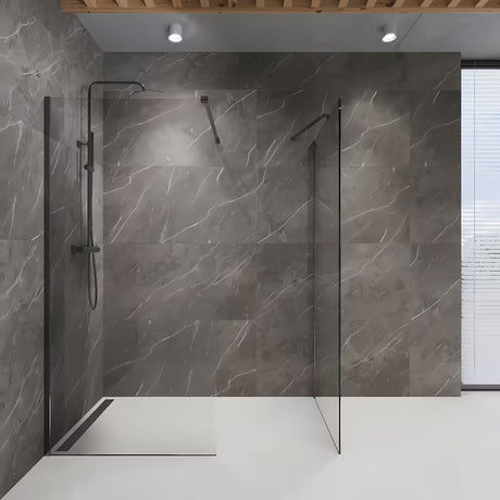 Walk-in tuš stena SAT Walk-in 110 cm s prozornim steklom in profili v izvedbi PVD Gun metal.