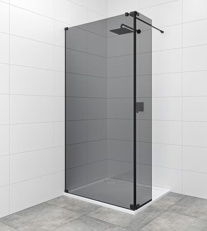Črna walk-in tuš stena SAT Walk-in 120 cm z neprosojnim steklom z dimnim učinkom
