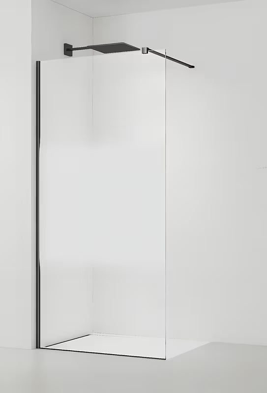 Črna walk-in tuš stena SAT Walk-in 120 cm s prozornim steklom in intimnim pasom