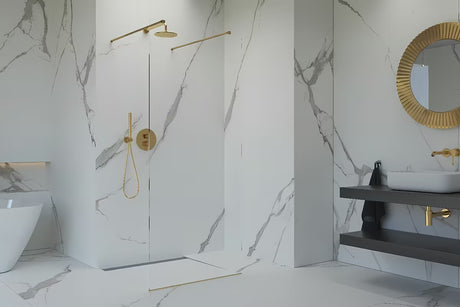 SAT Walk-in tuš stena Walk-In 120 cm iz prozornega stekla z zlato oporo in premazom EasyClean.