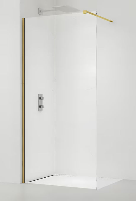Walk-in tuš stena SAT Walk-in 130 cm s prozornim steklom in profilom v sijajni zlati barvi