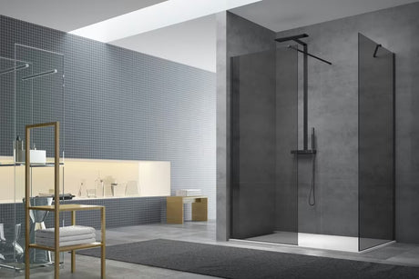 SAT Walk-in tuš stena Walk-In 140 × 90 cm v črni barvi z neprosojnim dimljenim steklom