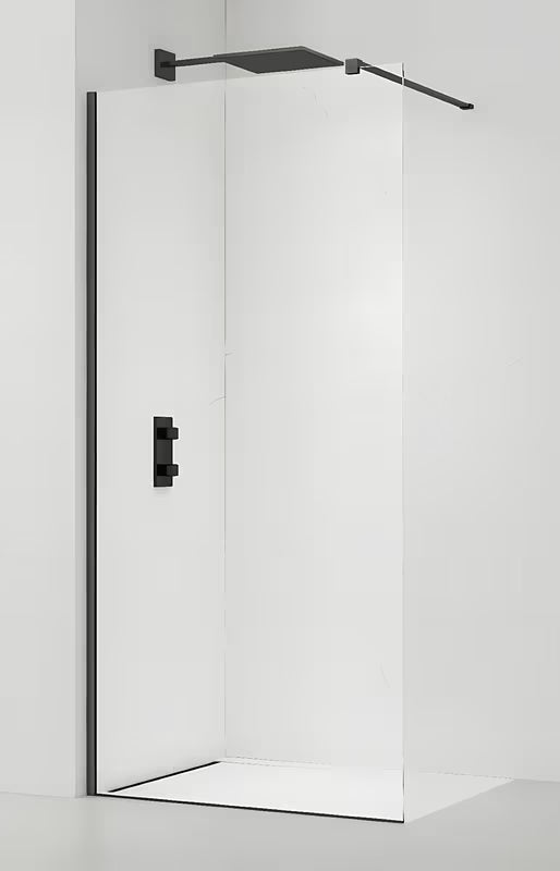 Walk-in tuš stena SAT Walk-in 150 cm s prozornim steklom in črnimi profili