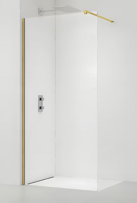 Walk-in tuš stena SAT Walk-in 150 cm z zlatimi profili in prozornim varnostnim steklom