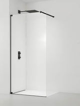 Tuš stena SAT Walk-In 60 cm v črni izvedbi s prozornim steklom in oporno palico