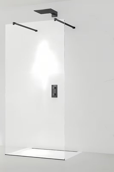 Črna tuš stena Walk-In SAT 60x200 cm s prozornim steklom in oporno palico