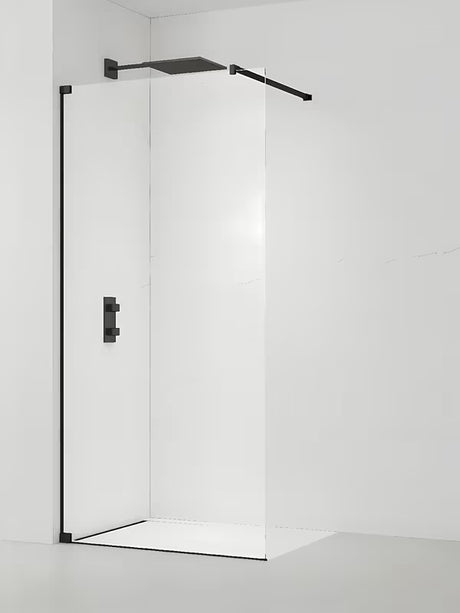 Walk-in tuš stena SAT Walk-in 80 cm s prozornim steklom ter črnimi tečaji in opornikom