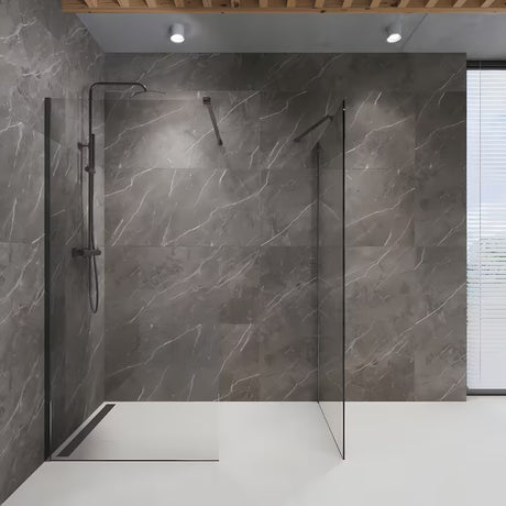 SAT Walk-in tuš stena Walk-In 80 cm v črni izvedbi s prozornim steklom in PVD Gun metal oporo.