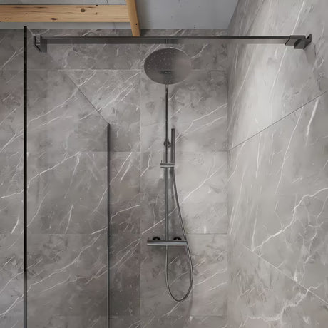 SAT Walk-in tuš stena Walk-In 80 cm v črni izvedbi s prozornim steklom in PVD Gun metal oporo.