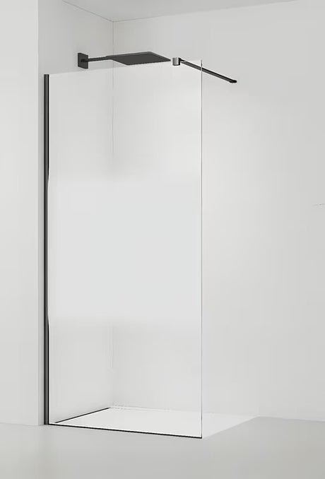 SAT Walk-in tuš stena Walk-In 90 cm v črni barvi s prozornim steklom in satiniranim pasom