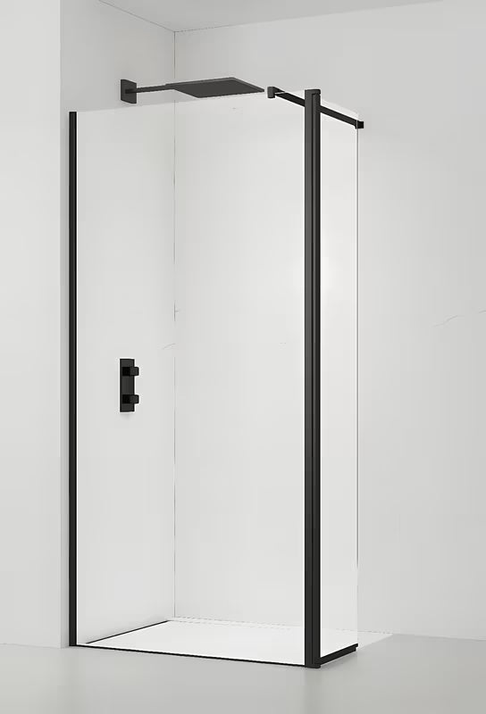 SAT Walk-in tuš stena Walk-In 90 cm v črni barvi s prozornim steklom brez dekorja