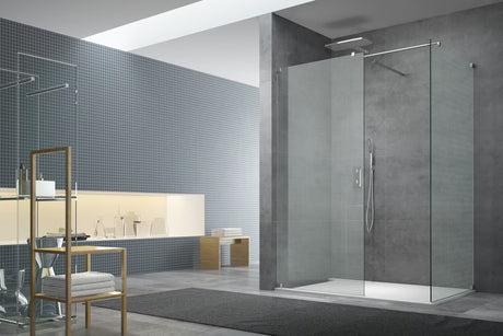 Kromirani nosač šarke pro za tuš stijenu walk-in SAT Walk-In s donjom letvicom i bočnim profilom.