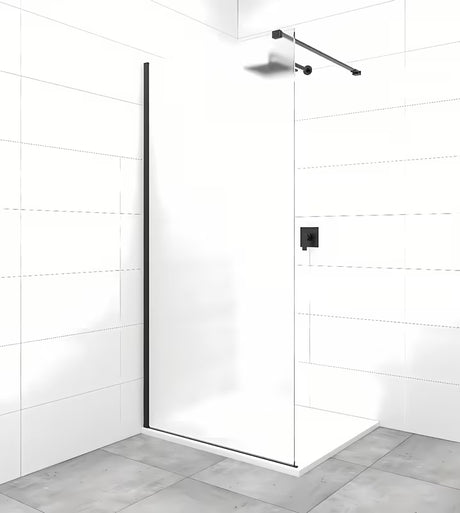 Črna pritrdilna roka SAT Walk-in z zgibi na obeh koncih pro za stabilno pritrditev stekla