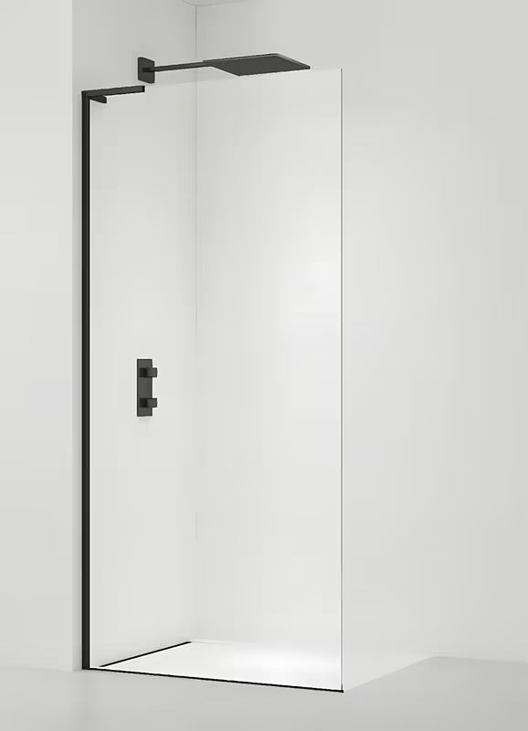 Walk-in tuš stijena SAT Walk-in 100 cm u mat crnoj boji s prozirnim staklom i EasyClean premazom