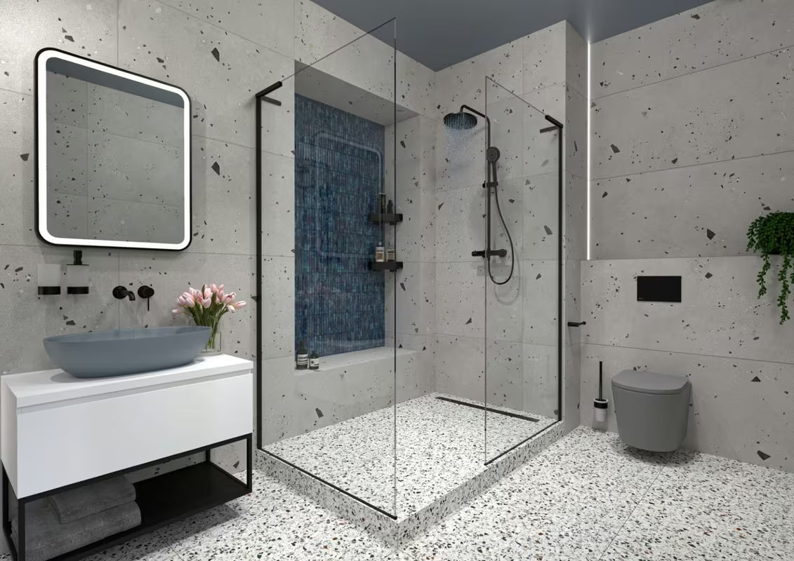 Walk-in tuš stijena SAT Walk-in 100 cm u mat crnoj boji s prozirnim staklom i EasyClean premazom