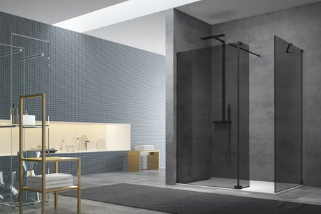 Crna walk-in tuš stijena SAT Walk-in 110x90 cm sa sivim staklom i premazom Easy Clean.