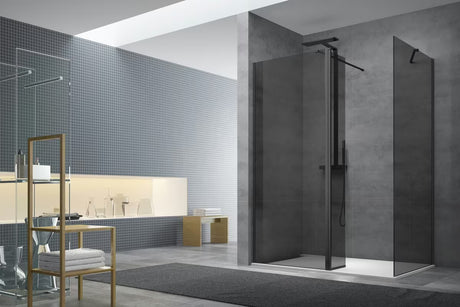 Crna walk-in tuš stijena SAT Walk-in 110x90 cm s neprozirnim staklom sa sivim efektom