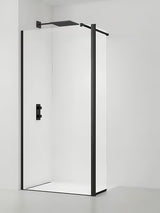 Crna walk-in tuš stijena SAT Walk-in 60 cm s prozirnim staklom i površinskom obradom EasyClean.