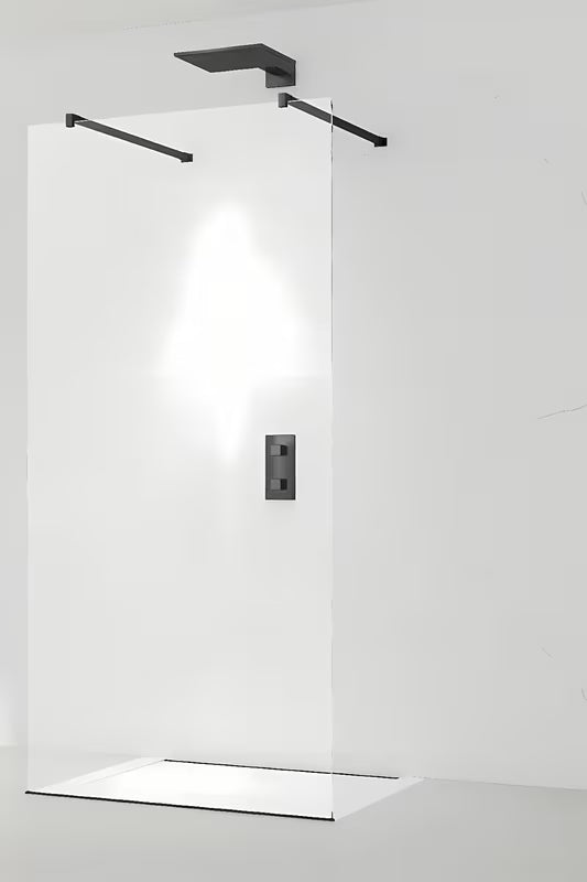 Crna tuš stena Walk-In SAT 60x200 cm s prozirnim staklom i stabilizacijskom šipkom