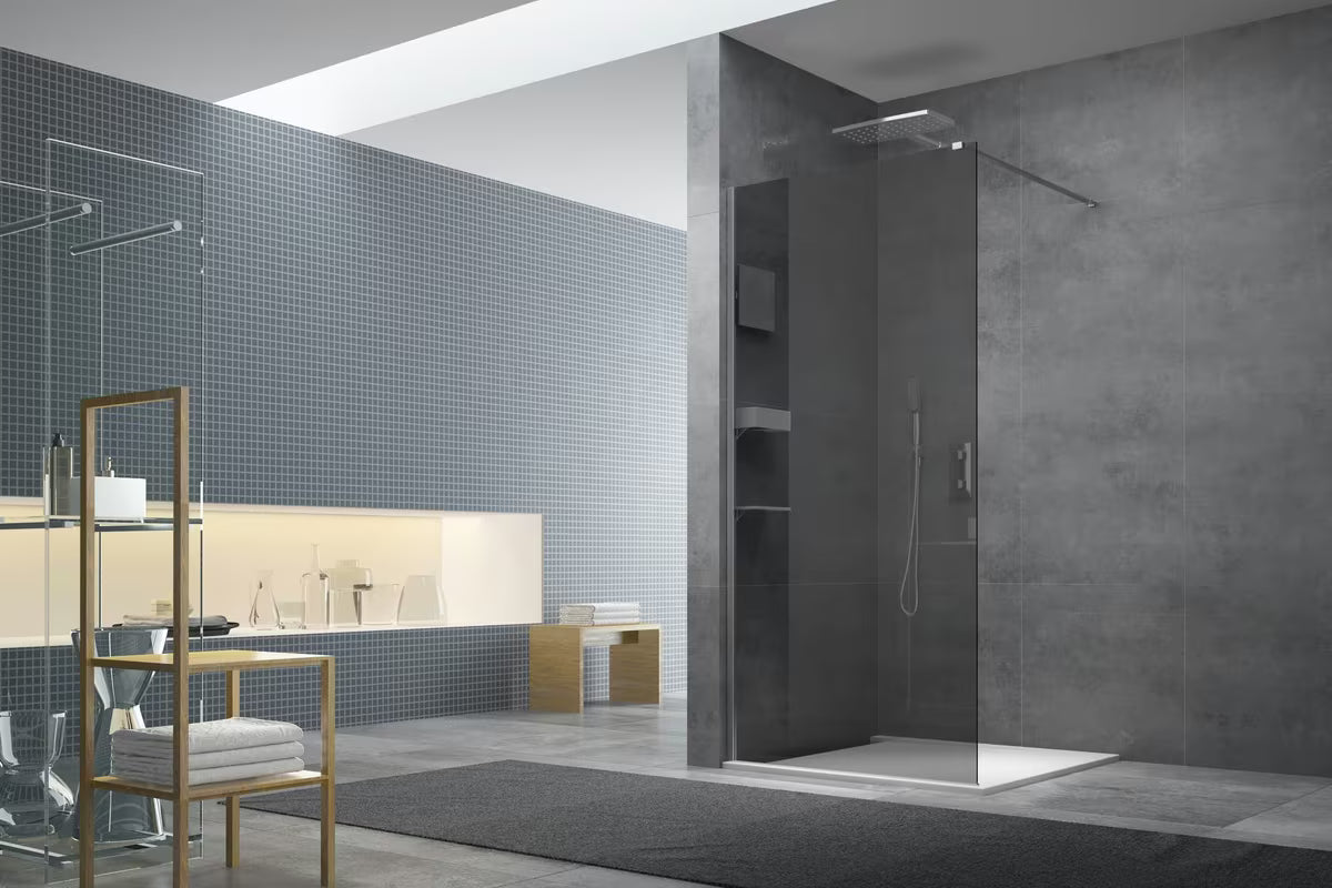 SAT Walk-in tuš stena Walk-In 100 cm u sjajnom kromu sa zatamnjenim neprozirnim staklom.