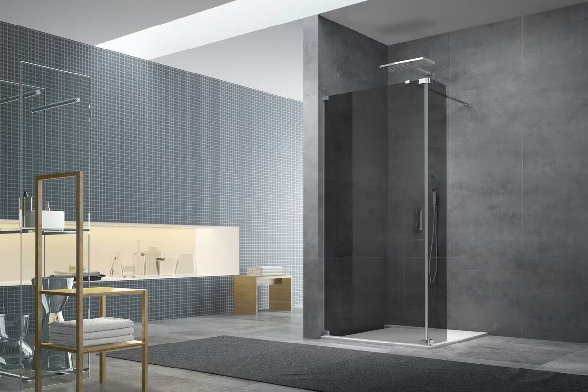 SAT Walk-in tuš stena Walk-In 100 cm u sjajnom kromu sa zatamnjenim neprozirnim staklom.