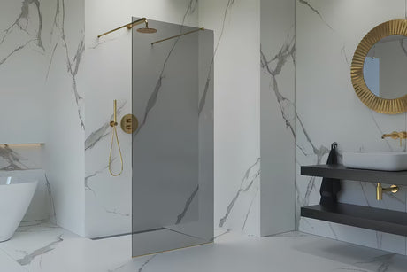 Walk-in tuš stijena SAT Walk-in 110 cm od prozirnog stakla sa zlatnim stabilizacijskim šipkama