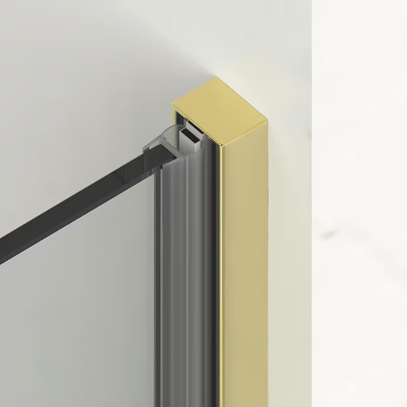 Tuš vrata SAT Walk-In Xmotion 110 cm v sijajni zlati izvedbi s prozornim steklom in drsnim odpiranjem.