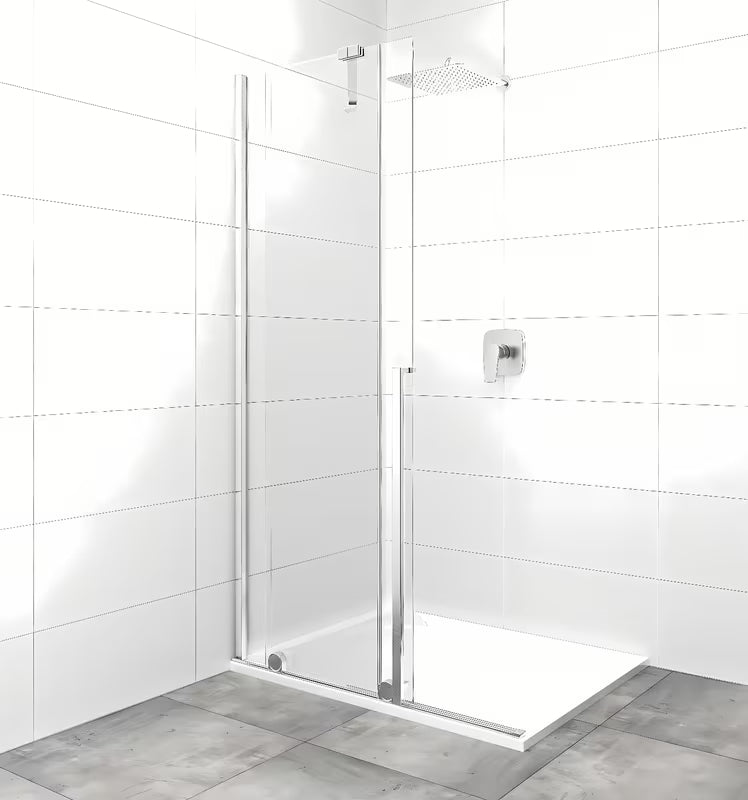Tuš stena walk-in SAT Xmotion 120 cm v krom izvedbi s prozornim steklom in drsnim sistemom