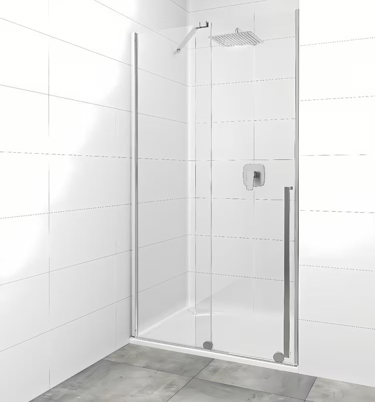 Tuš vrata SAT Xmotion 120 cm za nišo v sijajnem kromu s prozornim steklom in drsnim odpiranjem.