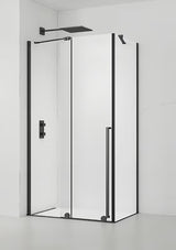 Tuš kabina SAT Xmotion 120x90 cm v črni izvedbi s prozornim steklom in drsnim sistemom